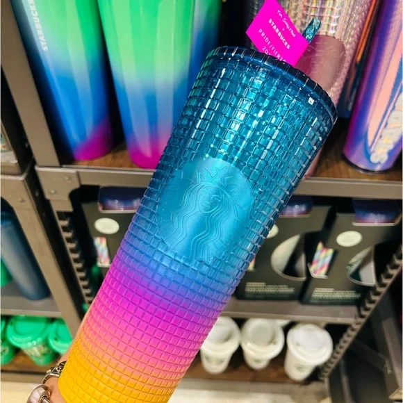 Starbucks Tim Singleton Pride Rainbow Grid Studded Cold Cup Tumbler 24oz  2023